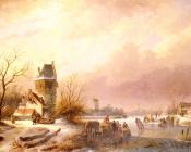 安德列亚斯 Schelfhout : Skaters On A Frozen River